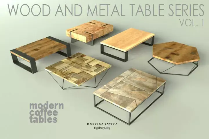 Wood and metal table series vol 1 Free 3D model