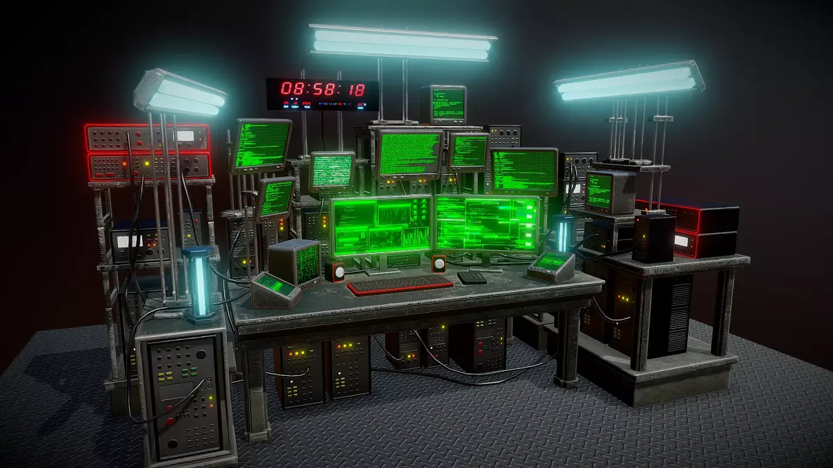 Retro Computer Workstation Low-poly 3D model