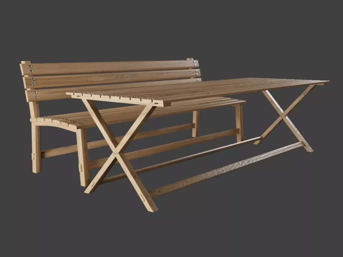 wooden bench and table Free 3D model