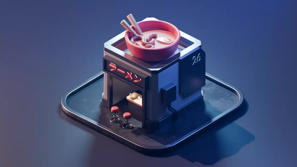 Stylized Isometric Ramen Shop - Sci-Fi Japanese Food Stall Low-poly 3D model