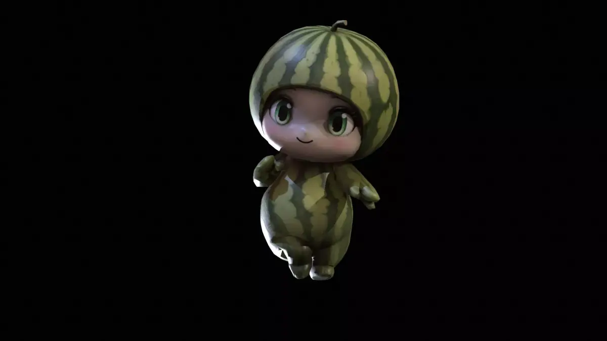 Chibi Fruit  Watermelon Low-poly 3D model