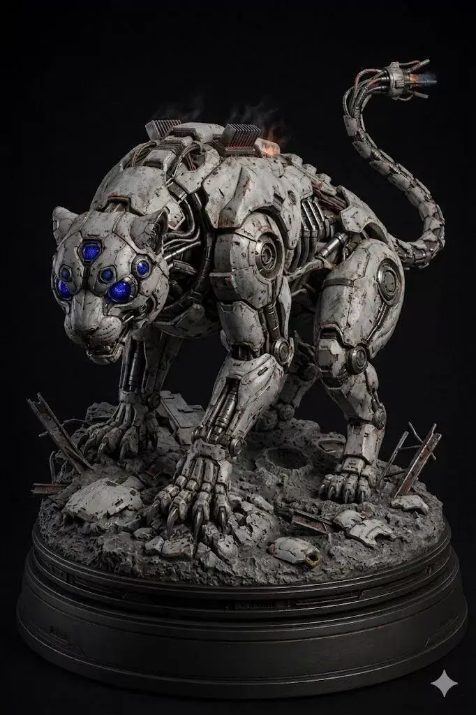 Cybernetic Panther Beast STL Printable SciFi Statue Model 3D 3D print model