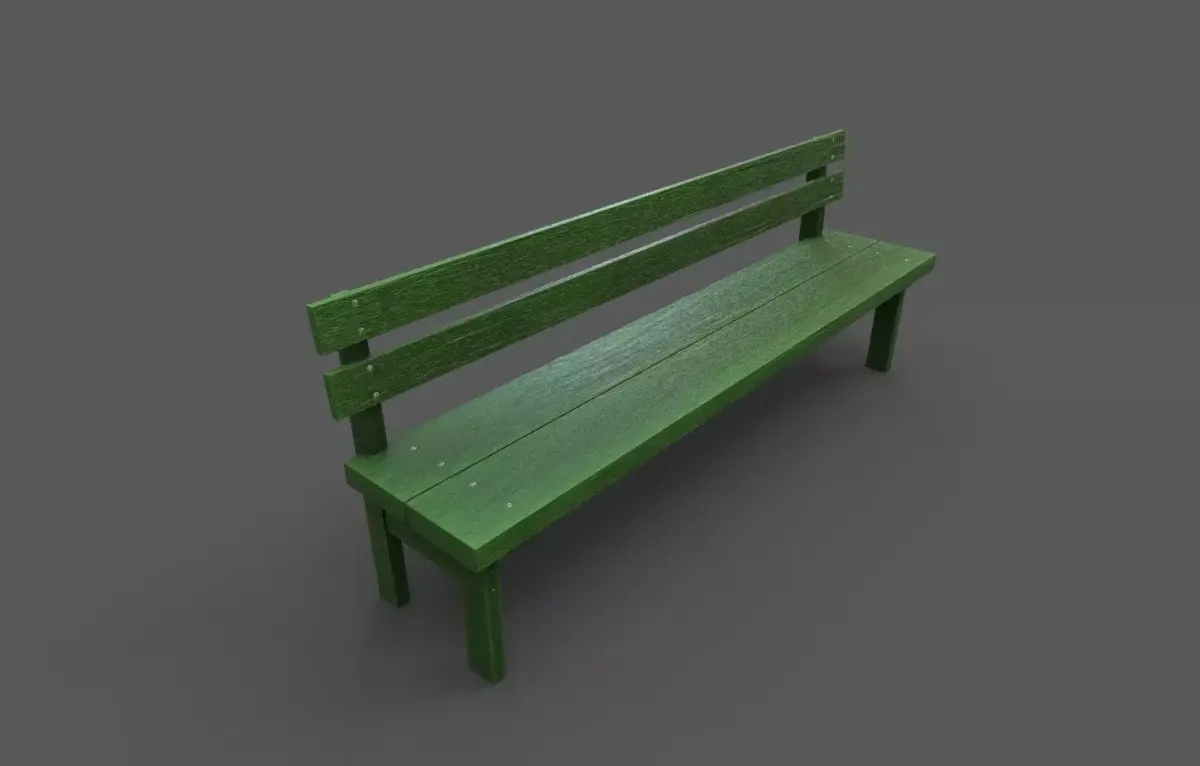 Wood Bench Low-poly 3D model 2
