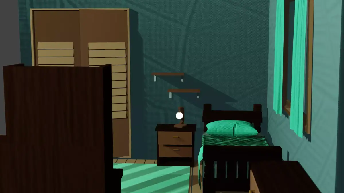 3D Model of a Cartoon-Style Youth Room with Wooden Furniture Free low-poly 3D model