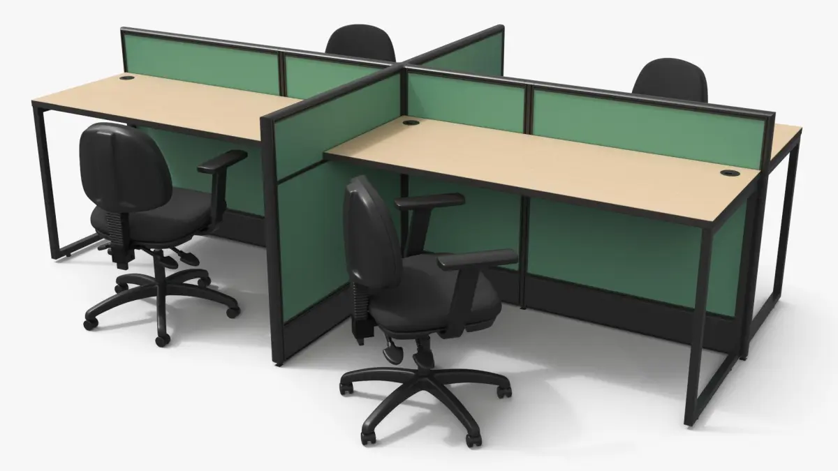 Four Desk Furniture Cluster with Office Chairs 3D model
