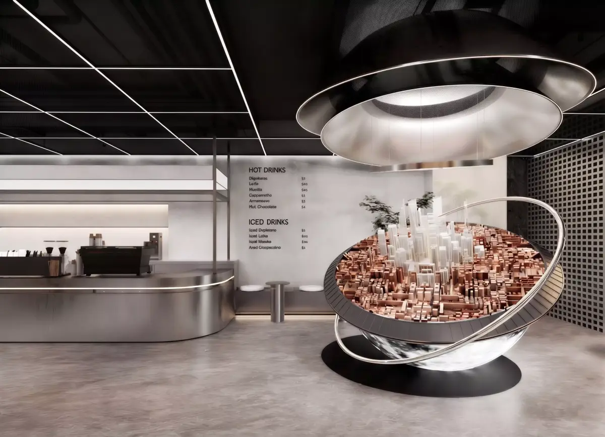 Futuristic Cyberpunk Cafe and Smart City Interior 3D model