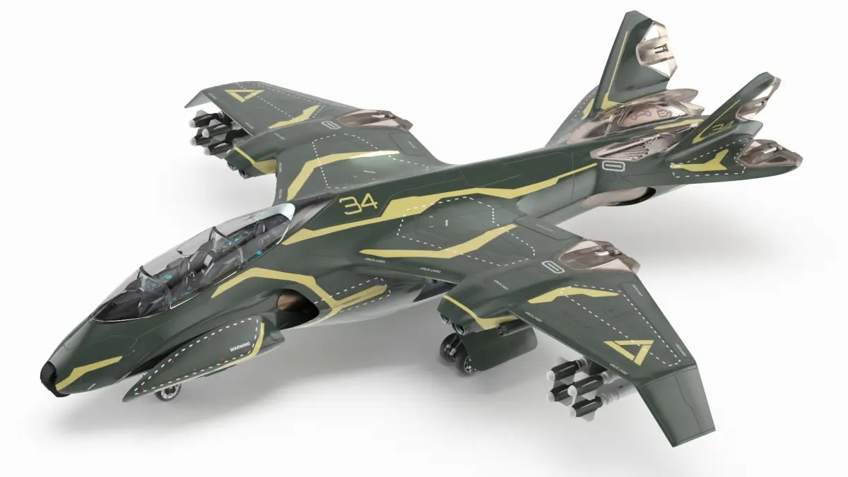 Sci Fi Green Military Fighter Jet Rigged 3D model purchase