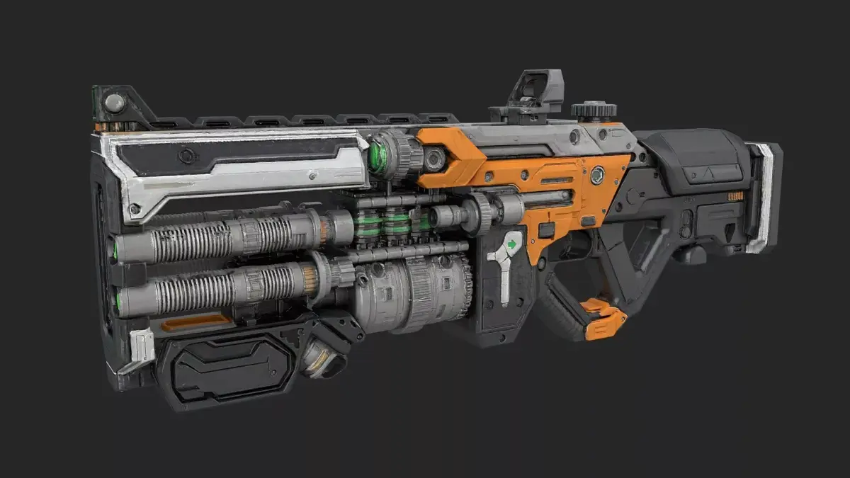 Futuristic high pulse orange and grey rifle Hi Poly Resolution 3D model