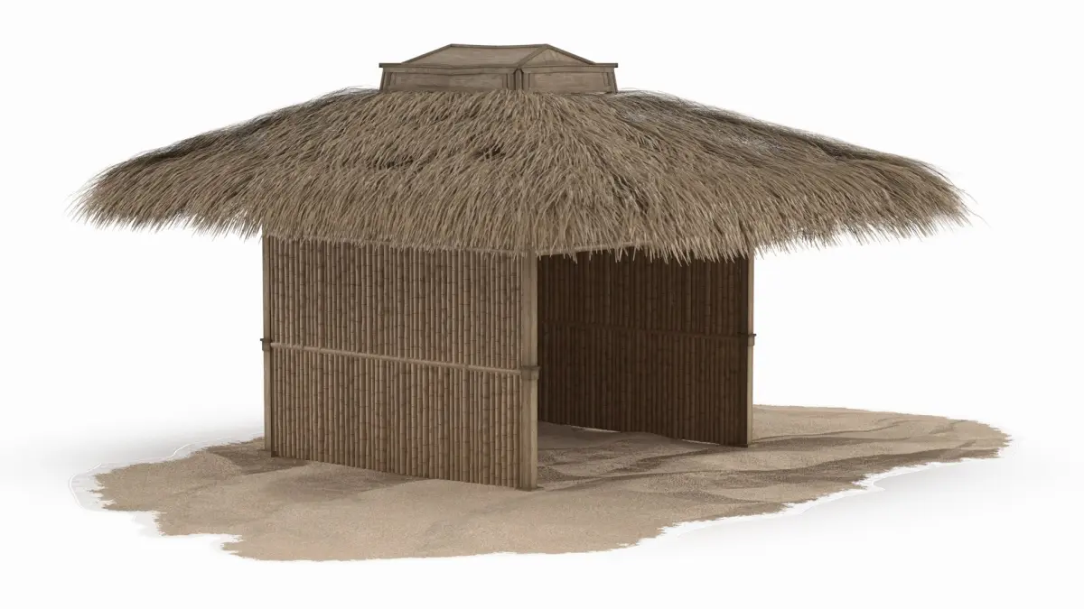 Enclosed Bamboo Hut with Thatch Roof Brown 3D model