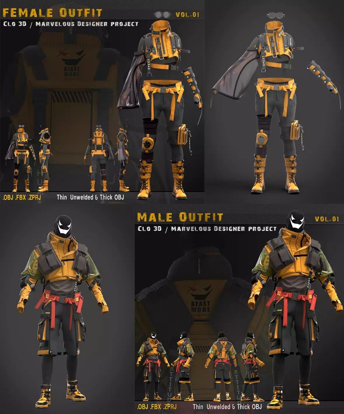 Female- Male Outfit 3D Model Pack purchase