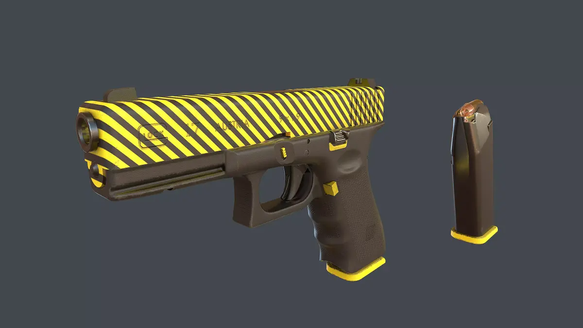 Yellow Glock 17 with magazine Low-poly 3D model