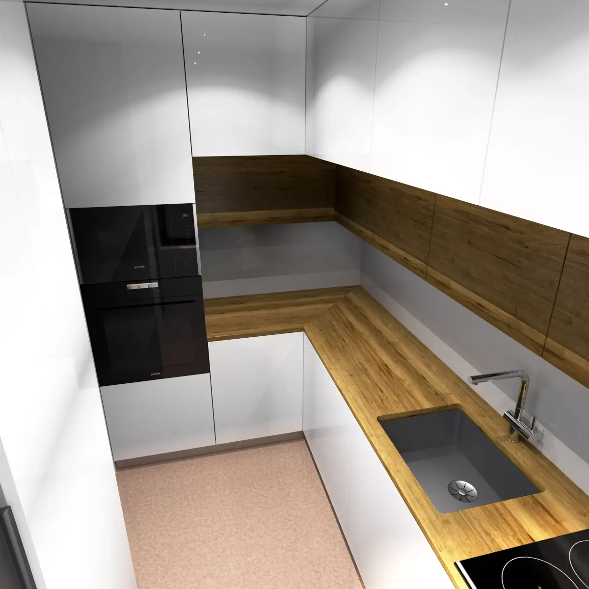 Kitchen with cabinets and wooden counter tops Free 3D model