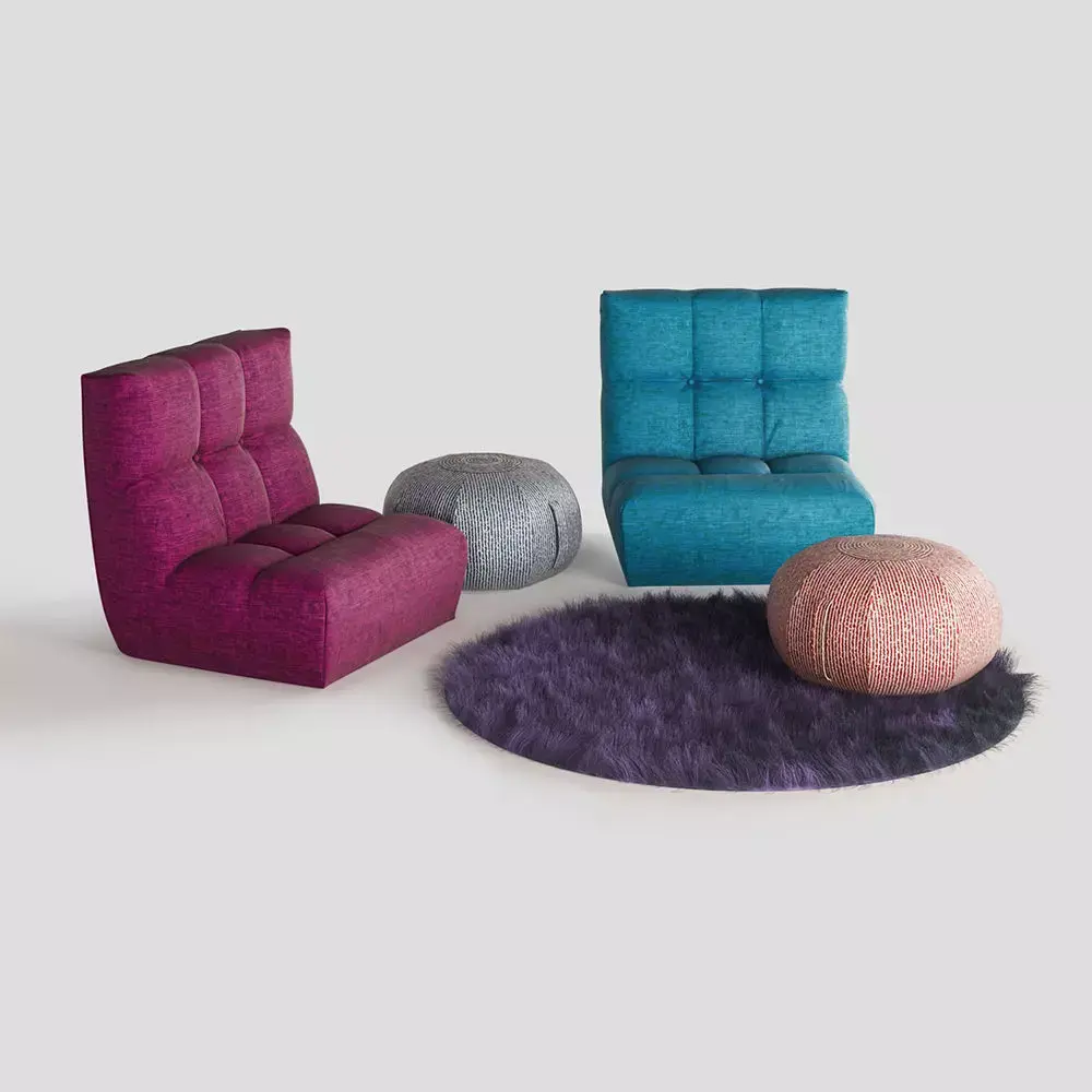 Armchair and Ottoman Pouf 3D model