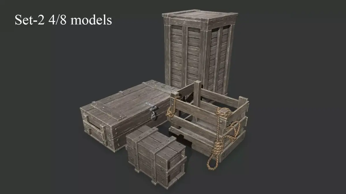 Wooden Boxes set 2 Low-poly 3D model