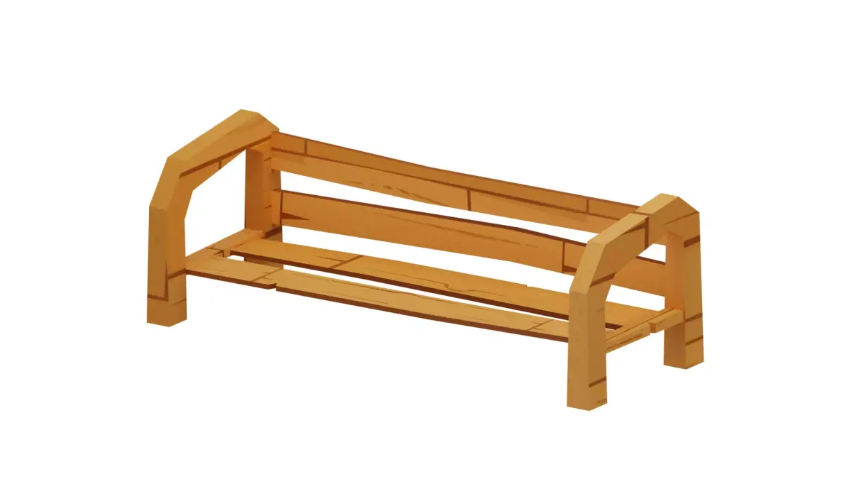 Stylized wooden bench low-poly game ready Low-poly 3D model