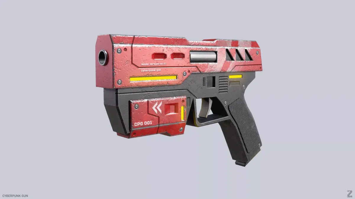 Cyberpunk gun Low-poly 3D model 2
