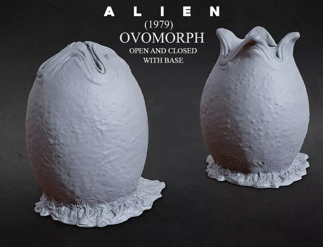 3D PRINTABLE OPEN AND CLOSED ALIEN EGG OVOMORPH WITH BASE 3D print model purchase