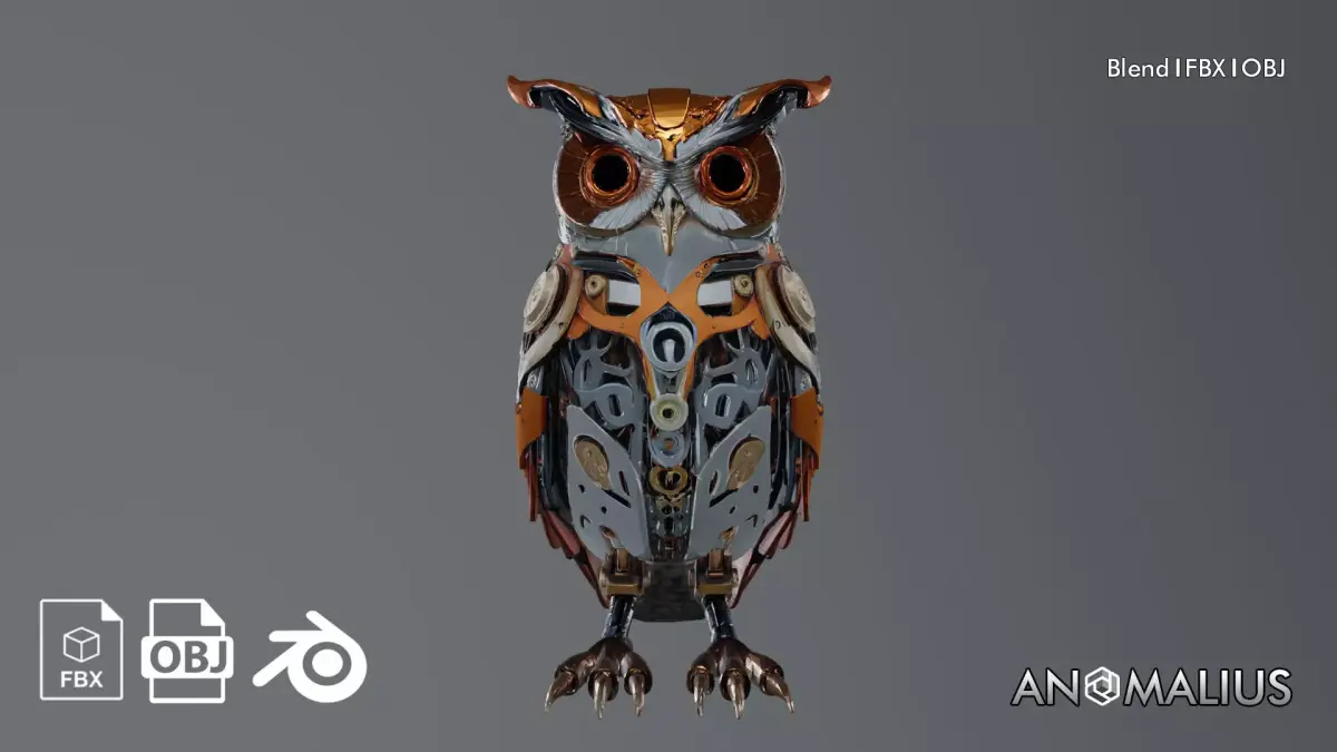stylized mechanical owl 3D model