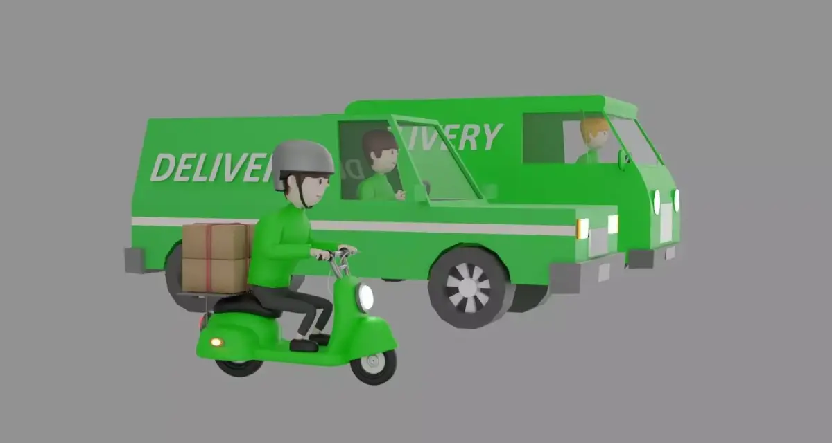 Delivery service transportation set  Blender rendering Low-poly 3D model