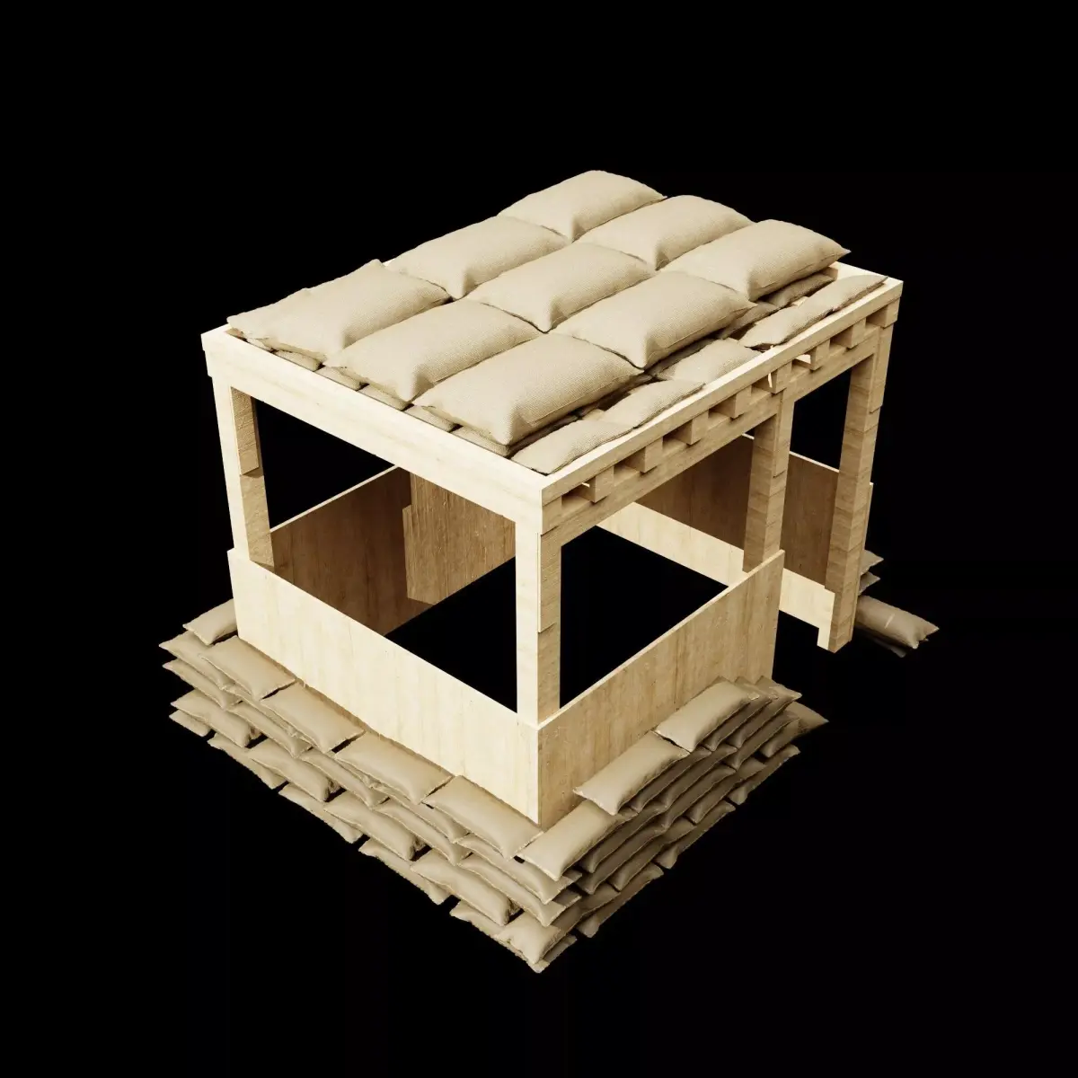 Modern Sandbag Bunker Guard Post Low-poly 3D model