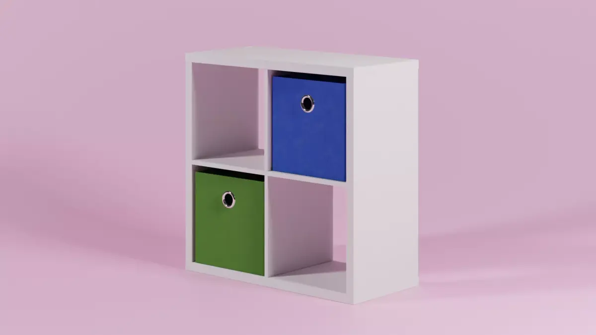 Cubic bookshelf with fabric storageboxes Free 3D model