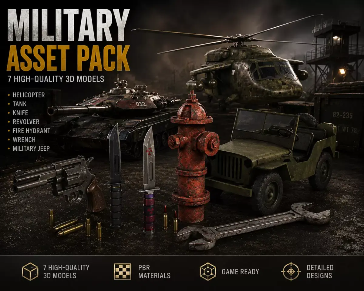 Military Asset Pack  Game Ready Weapons 3D Models Collection Low-poly 3D model