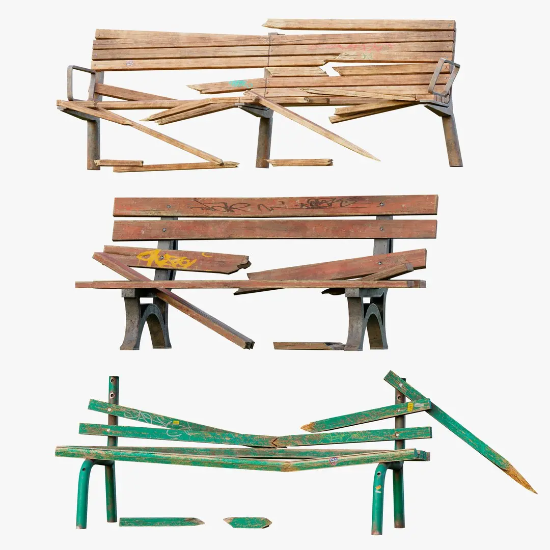 Bench Old Pack GameReady LODs 3D model