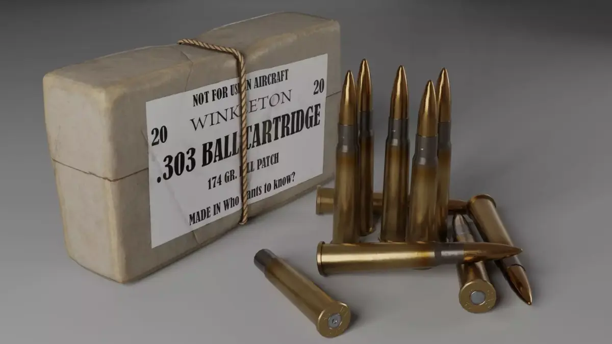 303 British Rifle Cartridge and Box Low-poly 3D model