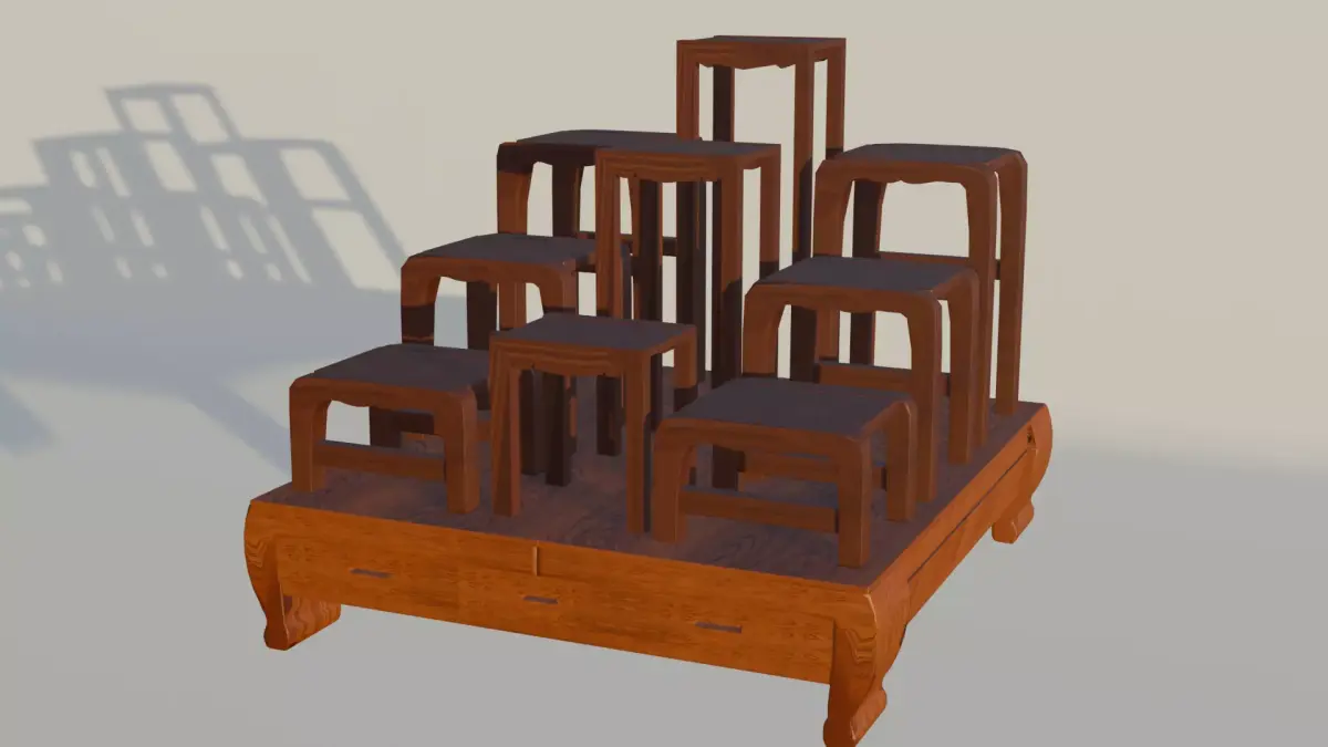 Traditional Thai Buddhist Altar Table Set  Low-poly 3D model