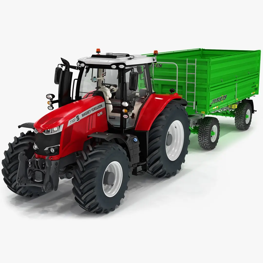 Farm Tractor Massey Ferguson 7700S with Tipping Trailer Joskin Tetra Cap 5025 19DR160 3D model