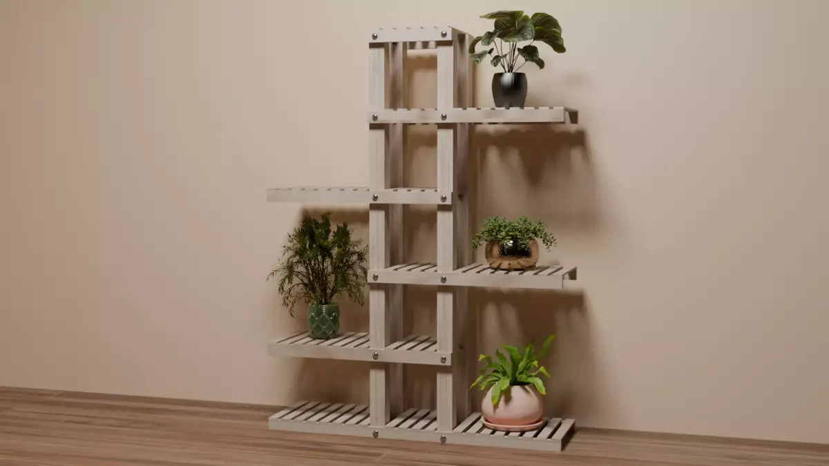 Wooden Slats Plant Stand Low-poly 3D model