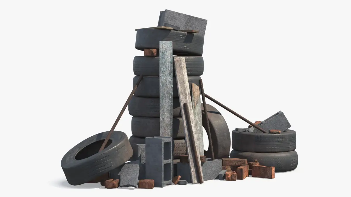 Urban Trash Pile With Tires And Bricks 3D model