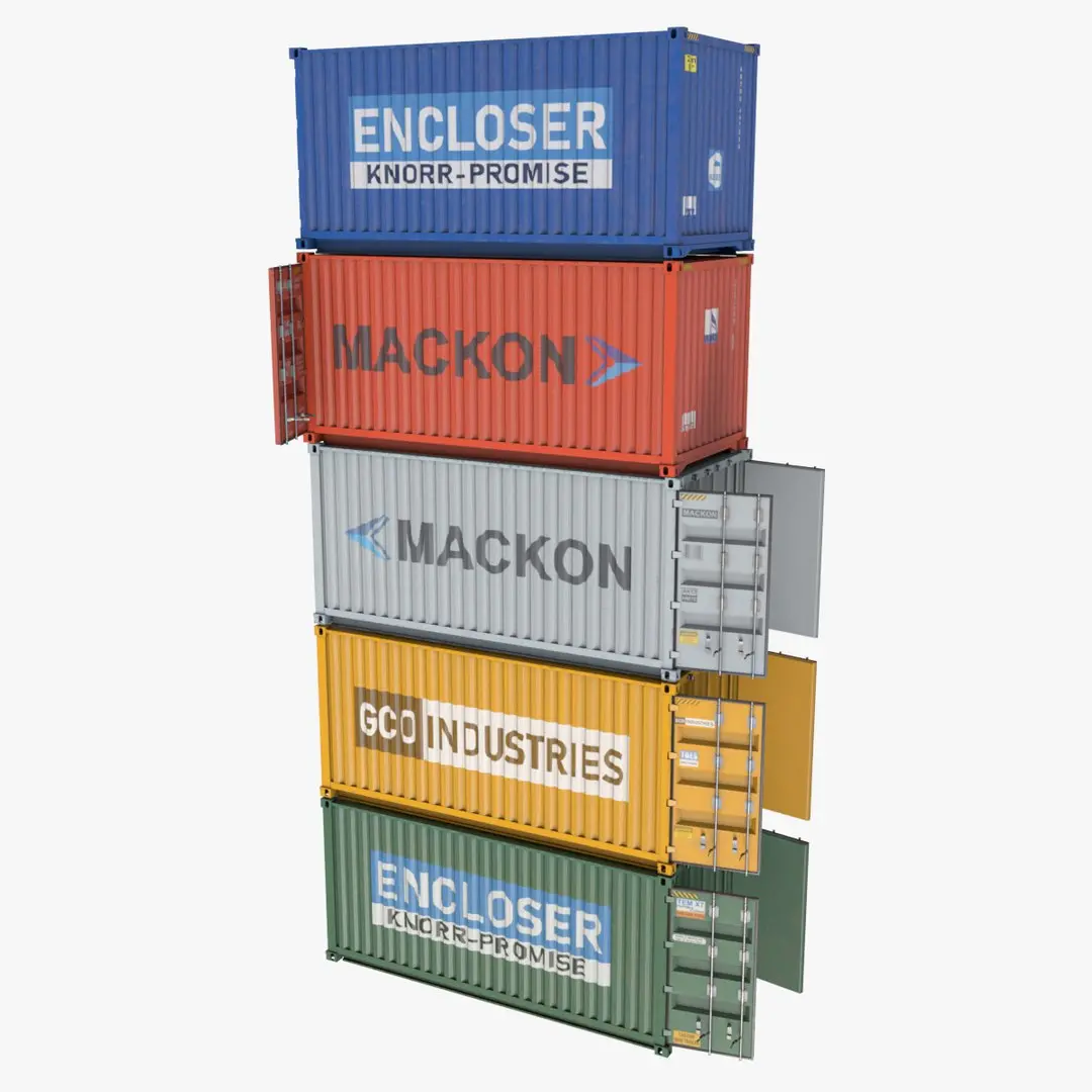 5 Cargo Container 20ft Single mat All PBR Unity UE Textures 3D model