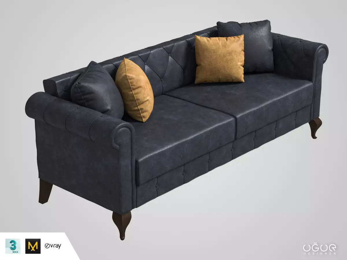 Armchair Set leather sofa with pillows Free 3D model