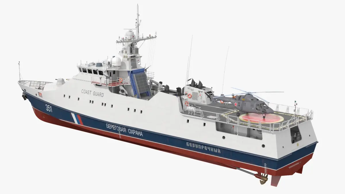 Russian Ship 22460 Okhotnik with Helicopter Rigged for Maya 3D model purchase