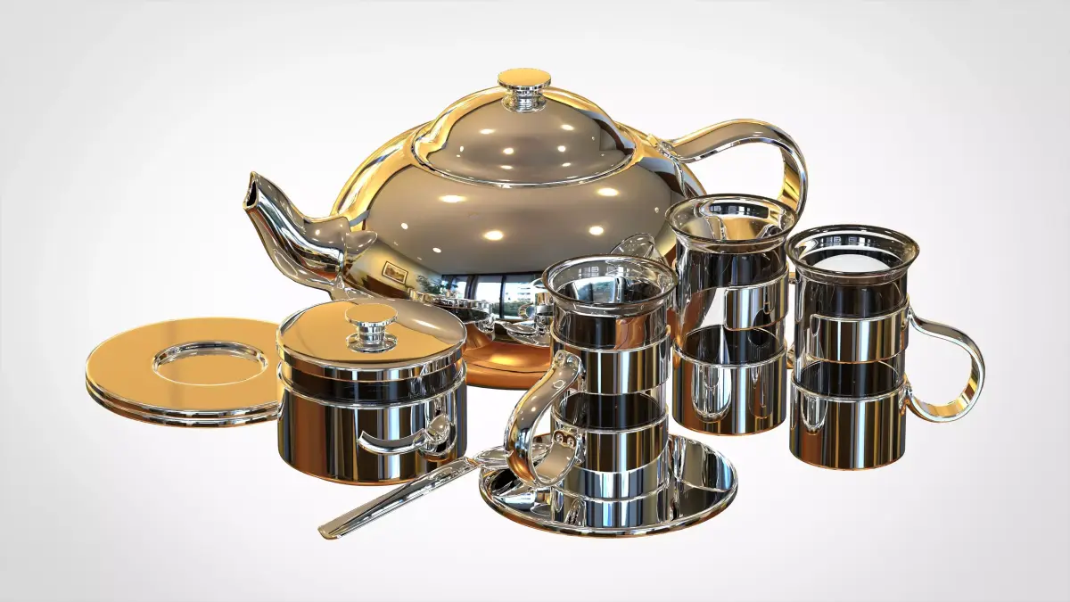 Tea Set silver teapot Free 3D model