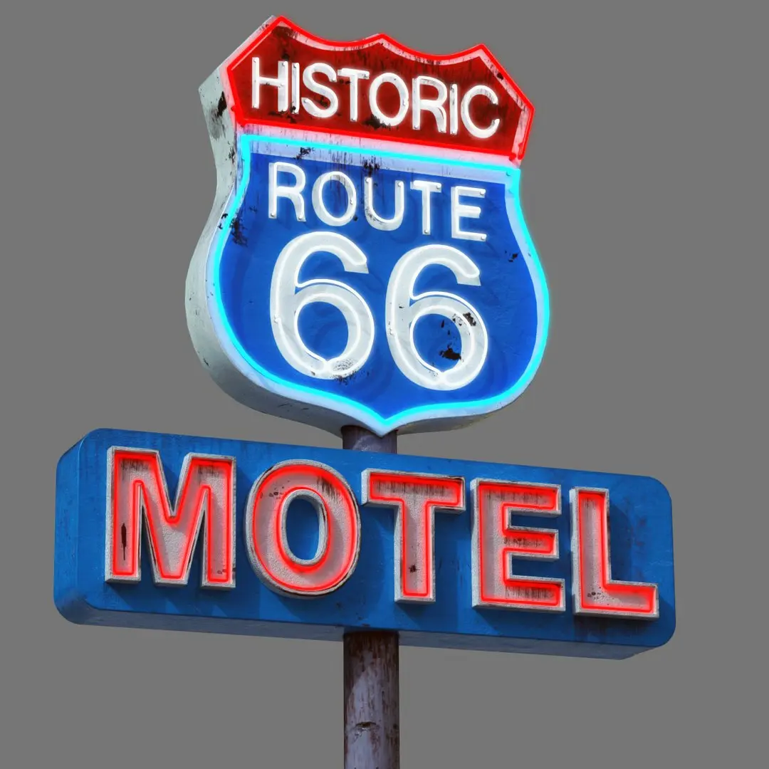 Street Sign Neon Route 66 3D model