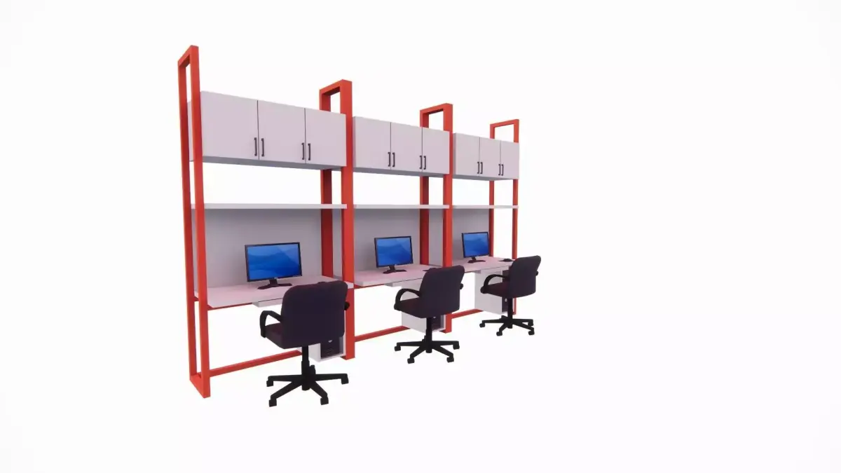 computer desk and rack 3d model Free 3D model
