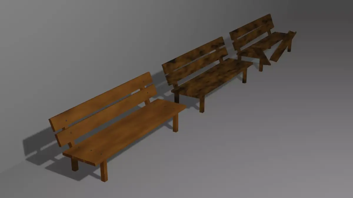 Wooden bench clear old and broken version Free low-poly 3D model
