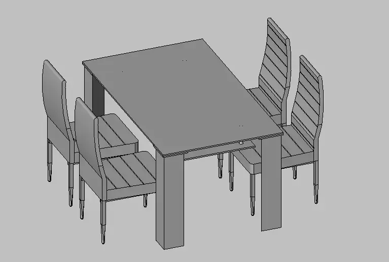Modern Rectangular Dining Set  Revit Family 3D model