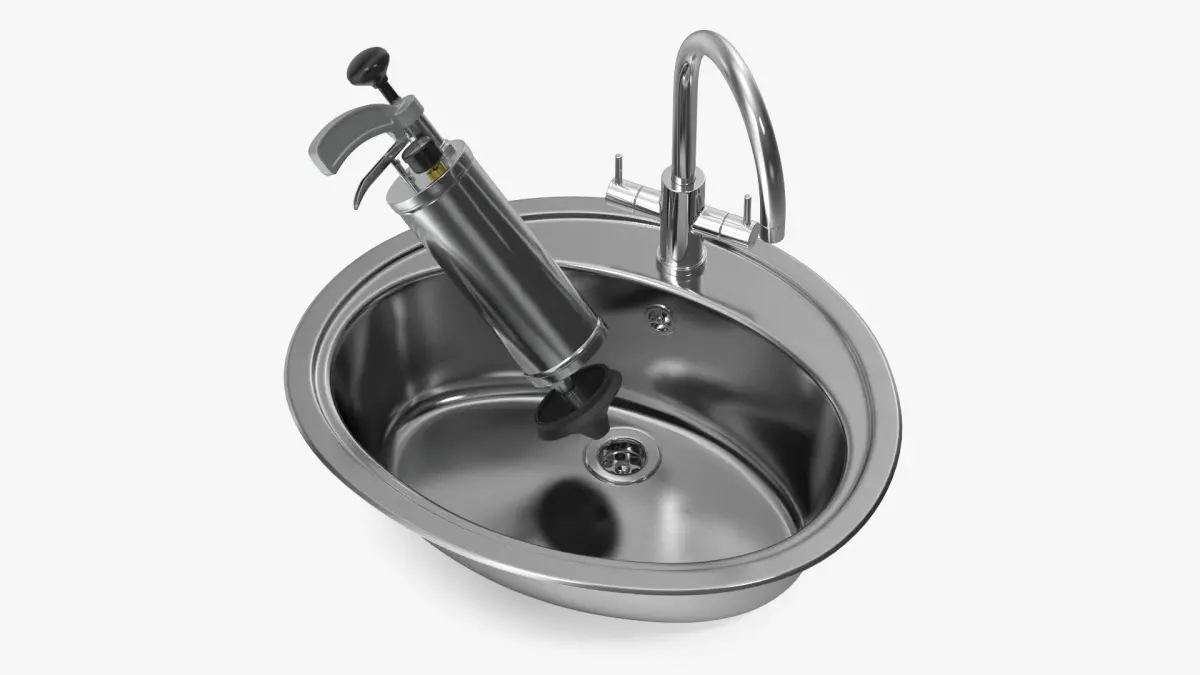 Hydraulic Drain Pump in Sink Chrome 3D model