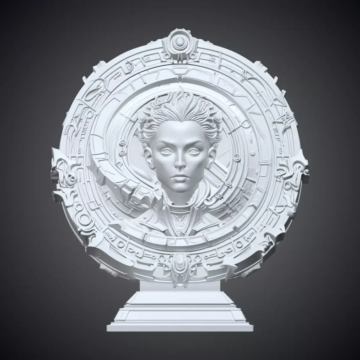 Sci-Fi Female Warrior Bust Tech-Ornate Portal Edition PM-351 3D print model