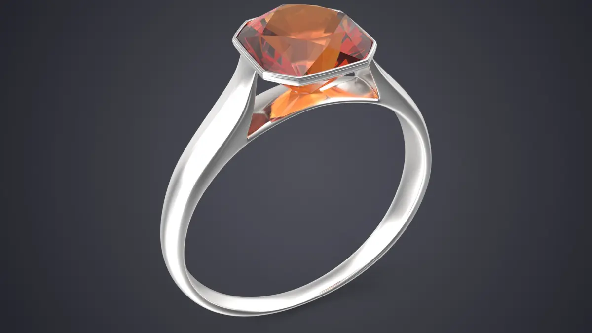 Asscher Cut Imperial Topaz On Silver Wedding Ring V01 3D model