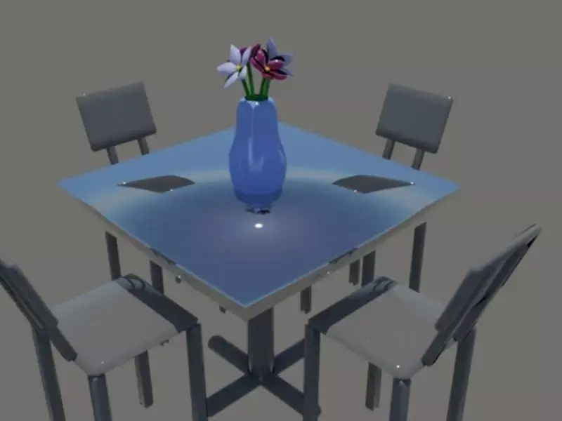 Table Set with chairs and vase Low-poly 3D model