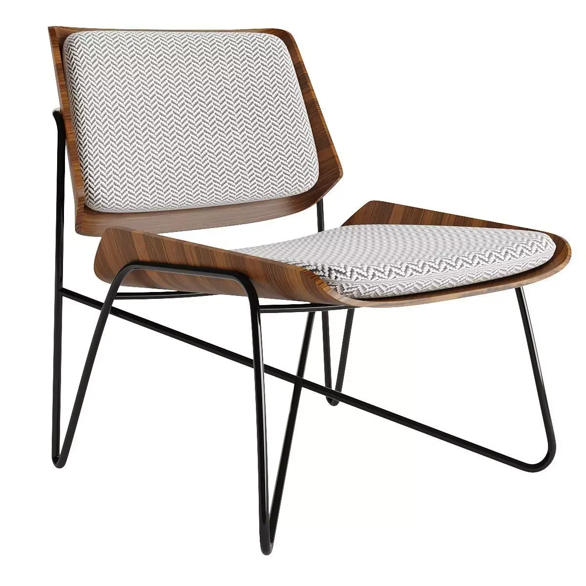 Wooden lounge chair with metal legs 3D model