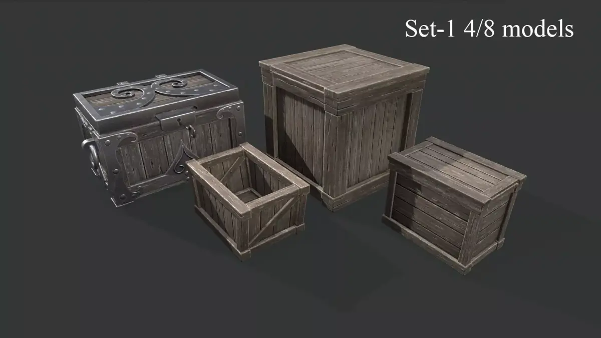 Wooden Boxes set 1 Low-poly 3D model