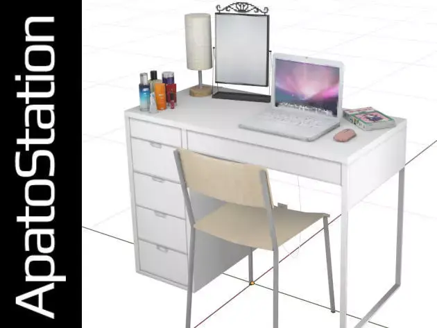 Bedroom Desk PS1 PS2 style Free low-poly 3D model