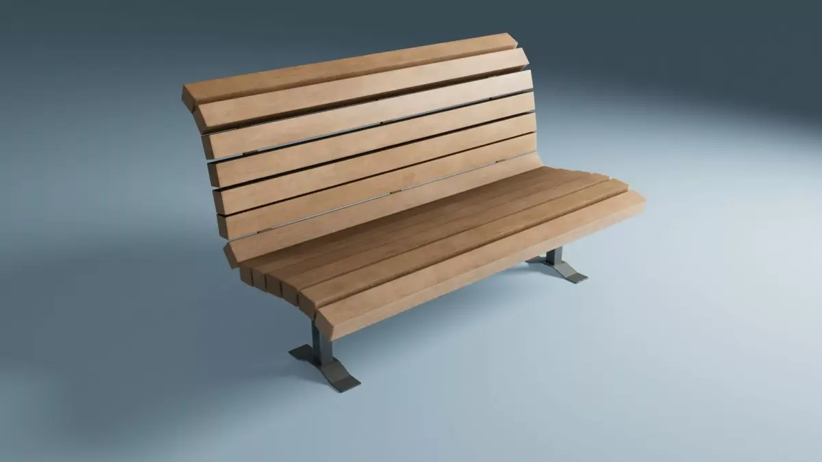 Wooden Street Park Bench 3D Model 02 3D model