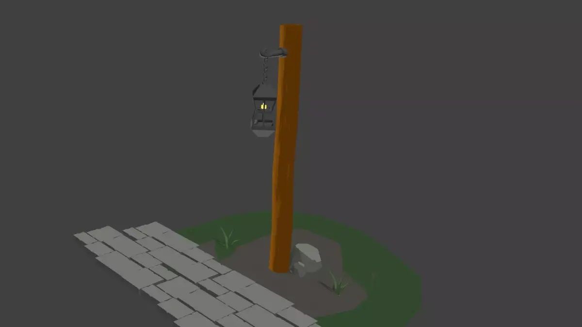 Stylized Cartoon Wooden Street Lamp 3D Model Game Ready LowPoly Low-poly 3D model