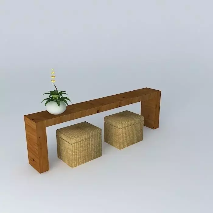 Sideboard with Puff Wicker Free 3D model